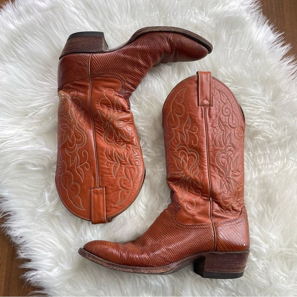 Justin Boots | Mens Lizard Leather Vintage Tall Pull-On Cowboy Boot Textured 9.5